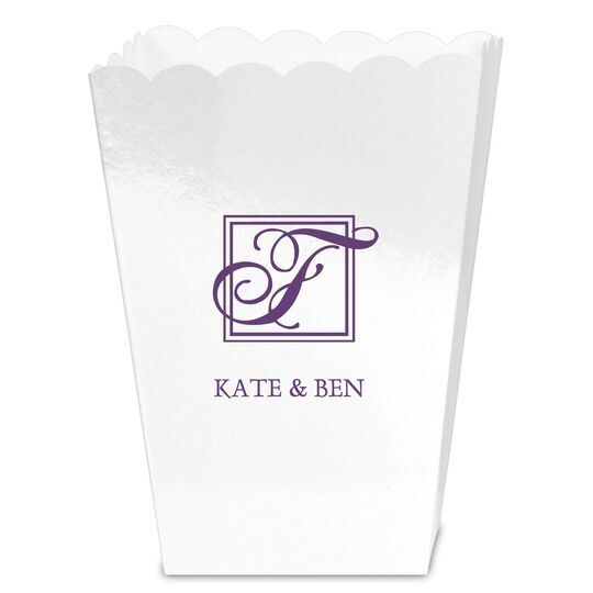 Pick Your Single Initial Monogram with Text Mini Popcorn Boxes